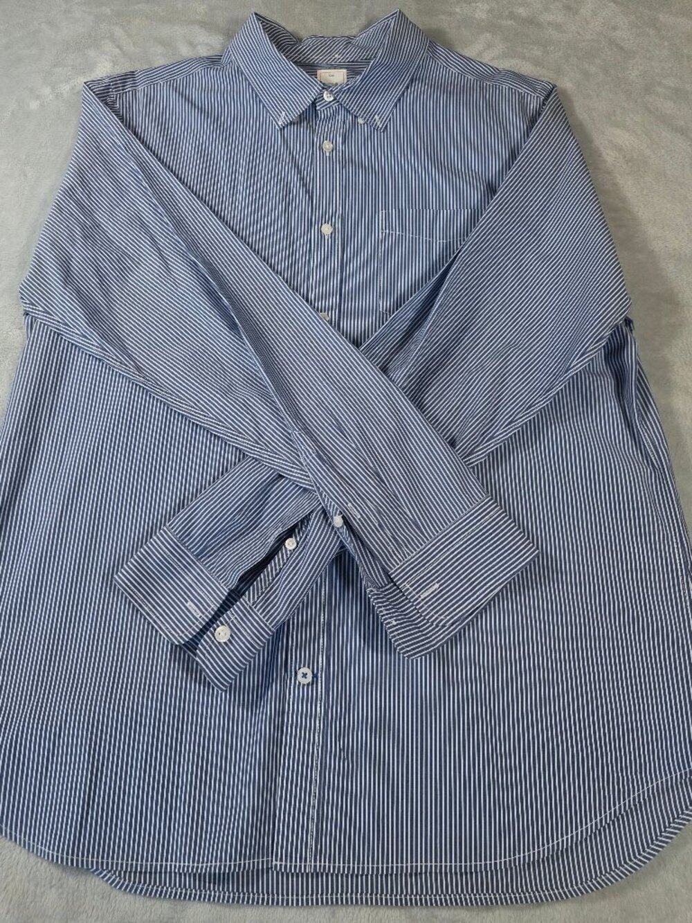 Gap Lived-In Dress Shirt Xl Button Front Long Sleeve Blue White Pinstripe Rn 540